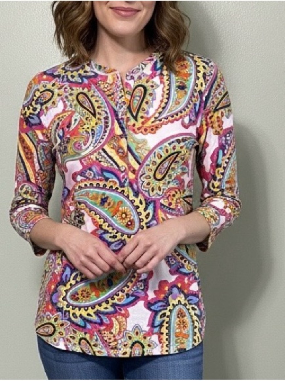 Ralph Lauren Vintage Multicolor Paisley print 100% Cotton Top Sz Medium